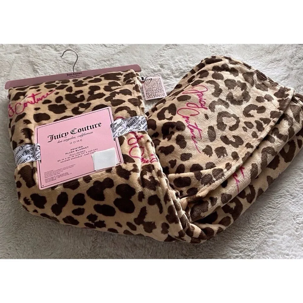 Juicy Couture Leopard And Logo Super Soft Blanket Queen Size 90”‎ X 90” NEW